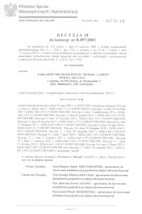 Decyzja 18 z 2025 r. do koncesji